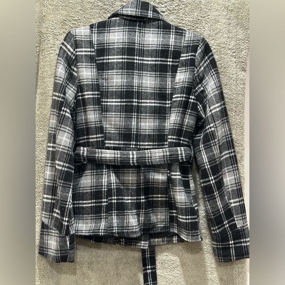 BONGO Black and Gray Plaid Pea Coat - Picture 2 of 3